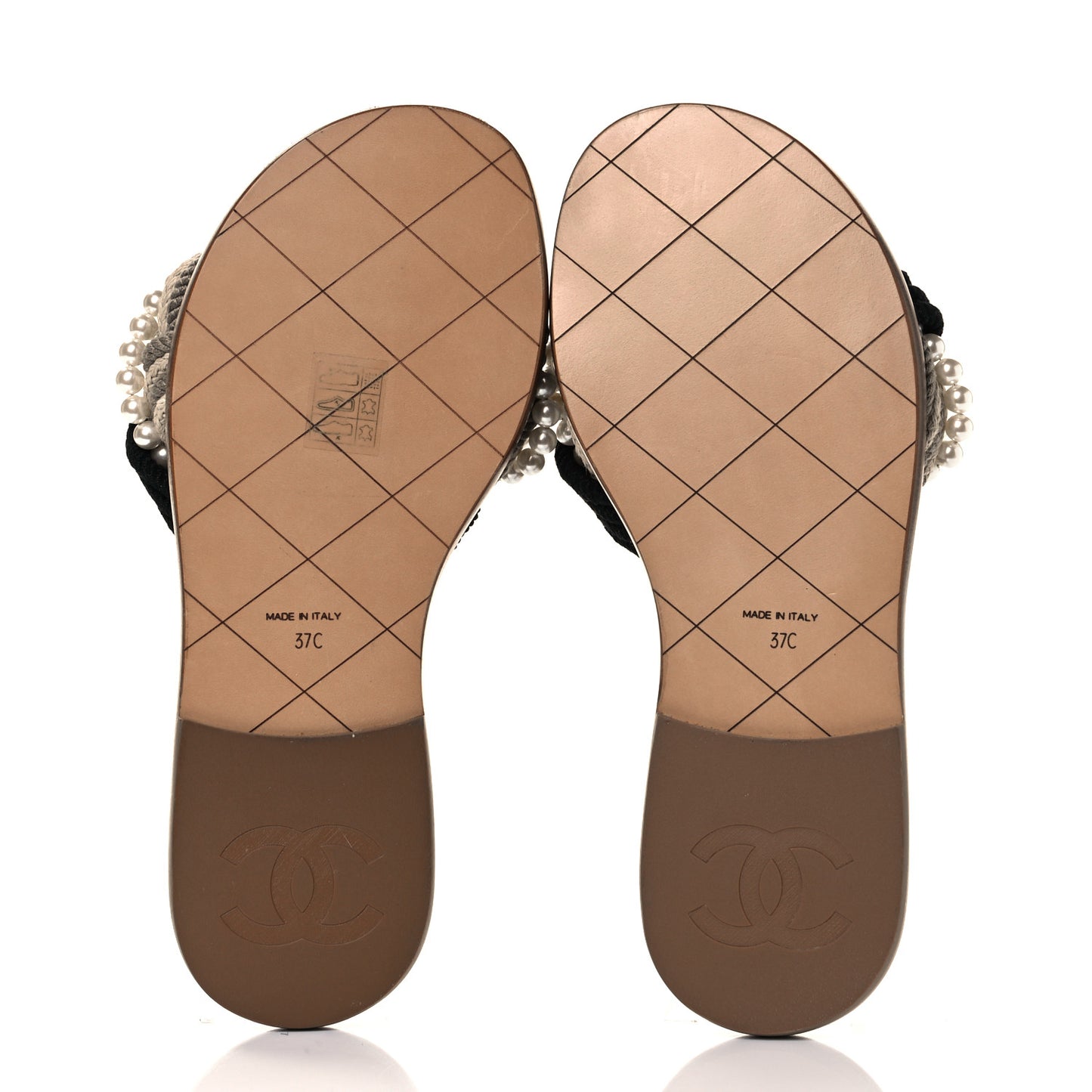 Calfskin Pearl Cord CC Mules 37 Black Ivory