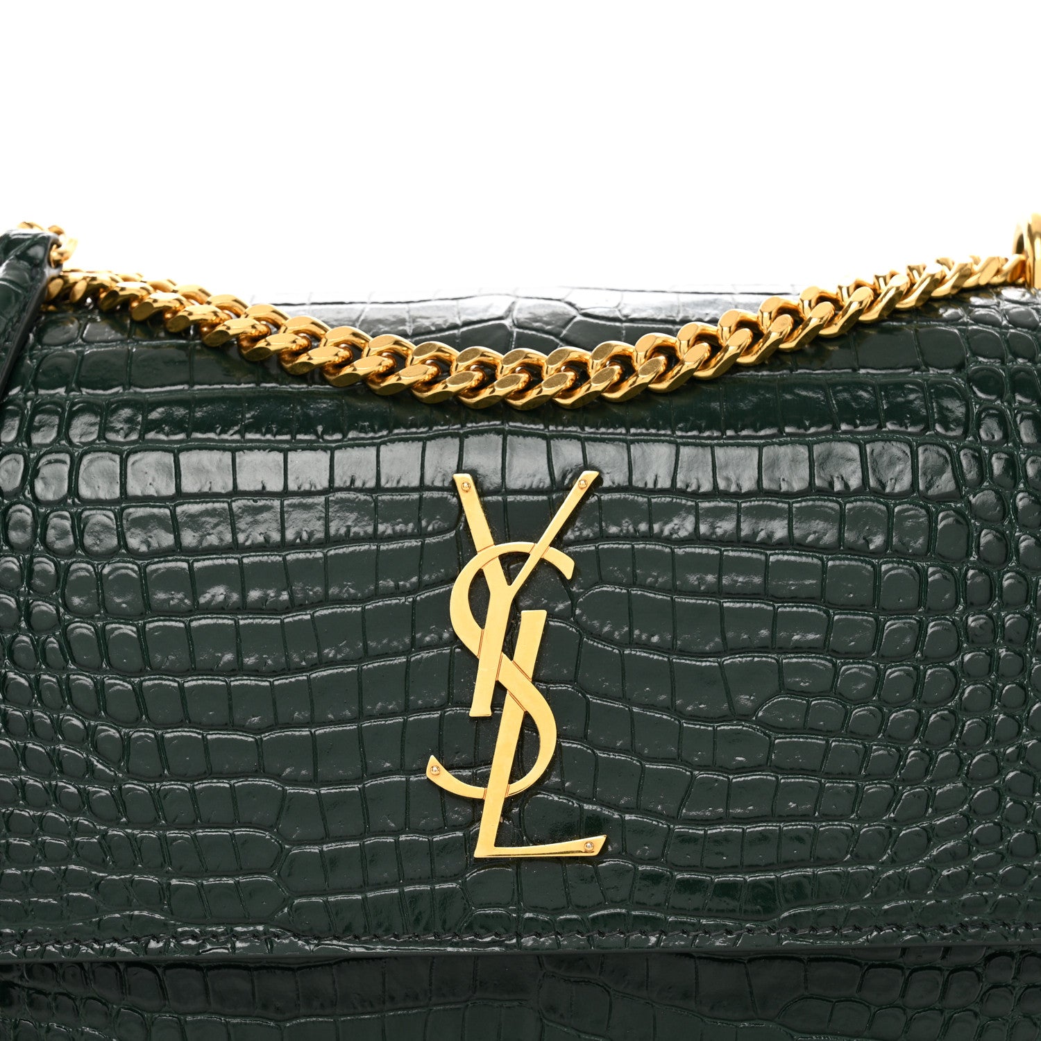 Saint Laurent Calfskin Crocodile Embossed Medium Monogram Sunset Dark Mint 5 of 10