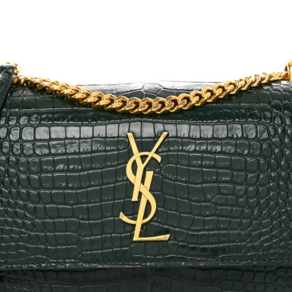 Saint Laurent Calfskin Crocodile Embossed Medium Monogram Sunset Dark Mint 5 of 10