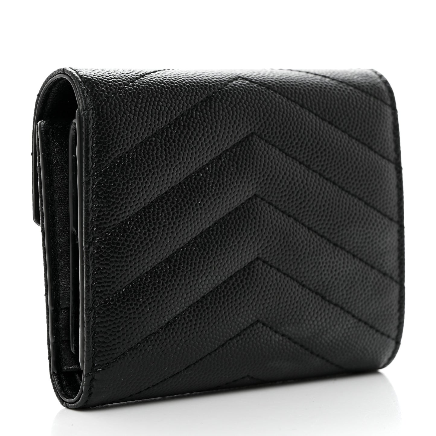 Grain De Poudre Matelasse Chevron Monogram Compact Tri Fold Wallet Black