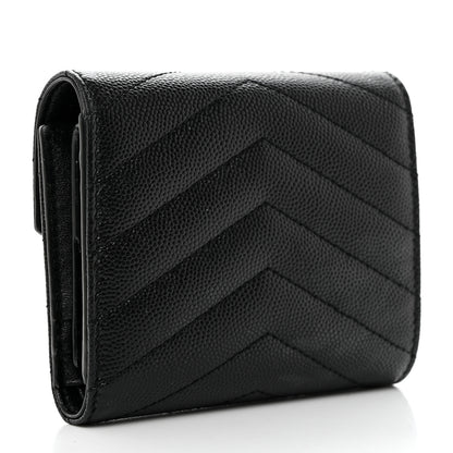 Saint Laurent Grain De Poudre Matelasse Chevron Monogram Compact Tri Fold Wallet Black 3 of 6