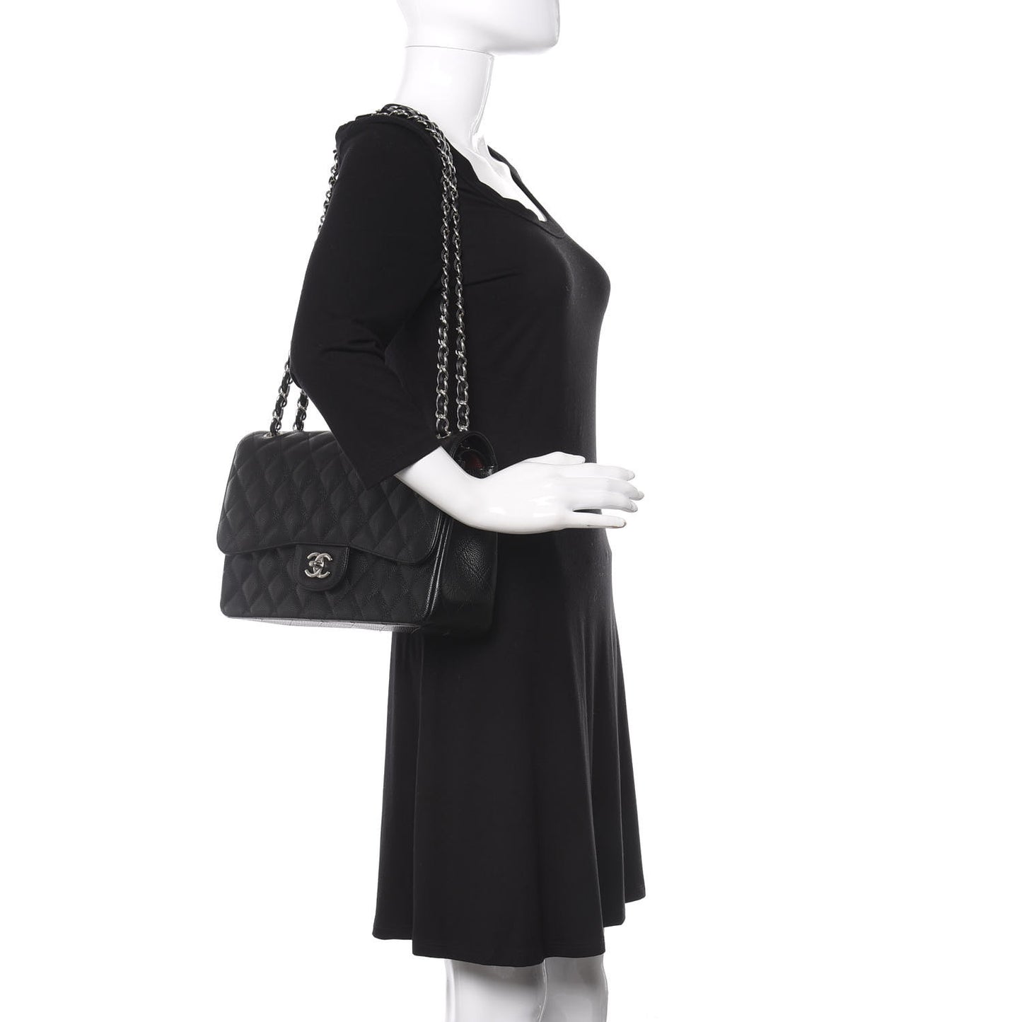 Caviar Quilted Jumbo Double Flap Black