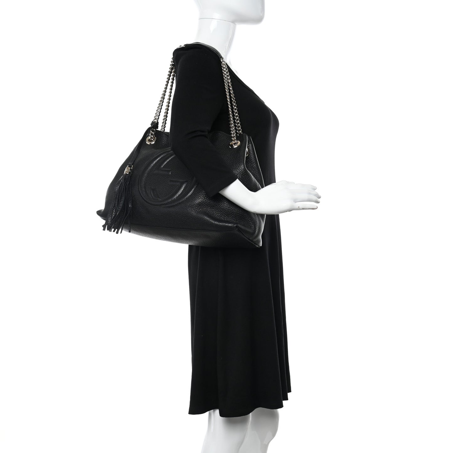 Pebbled Calfskin Medium Soho Chain Shoulder Bag Black