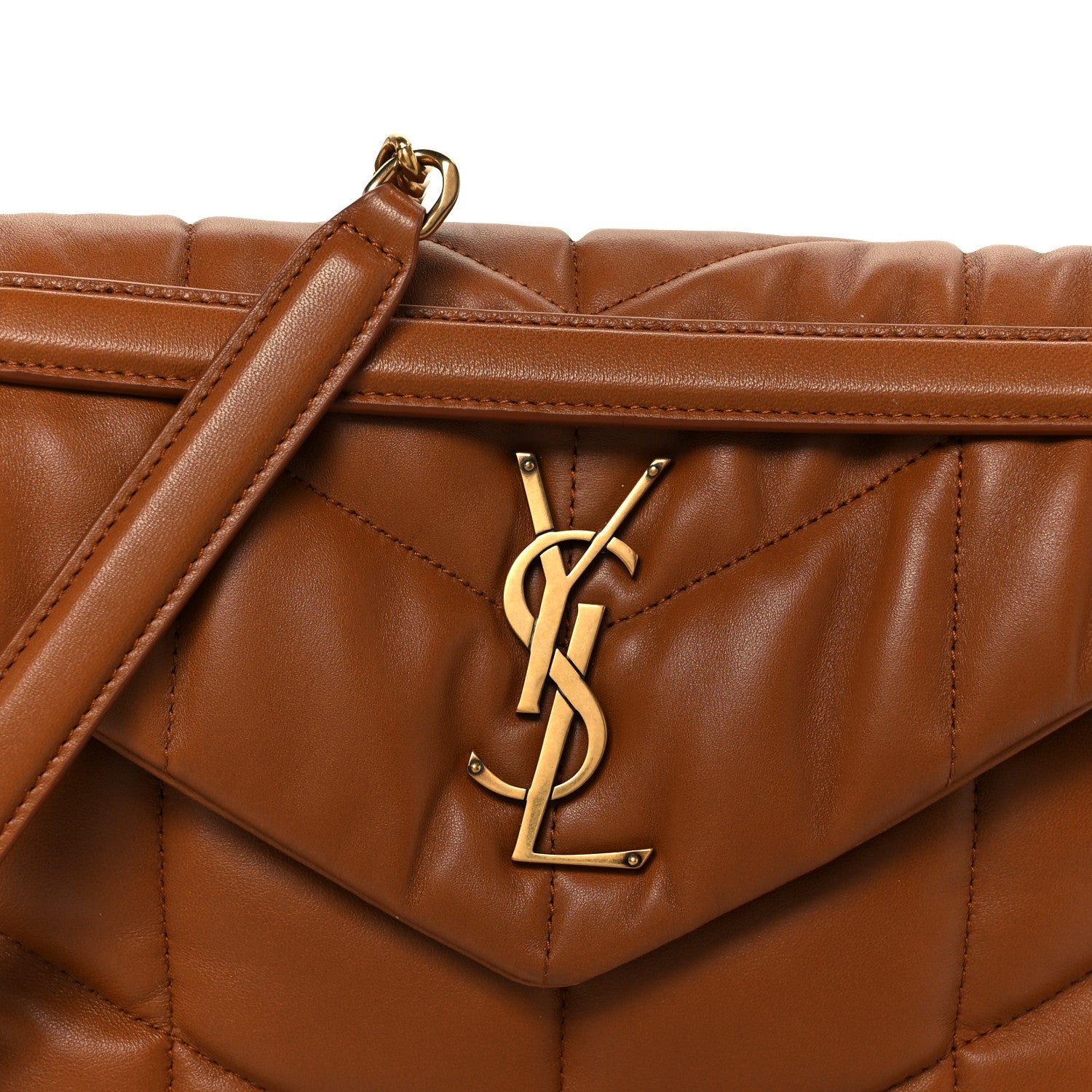 Saint Laurent Lambskin Quilted Small Loulou Puffer Monogram Chain Satchel Dark Honey 9 of 12