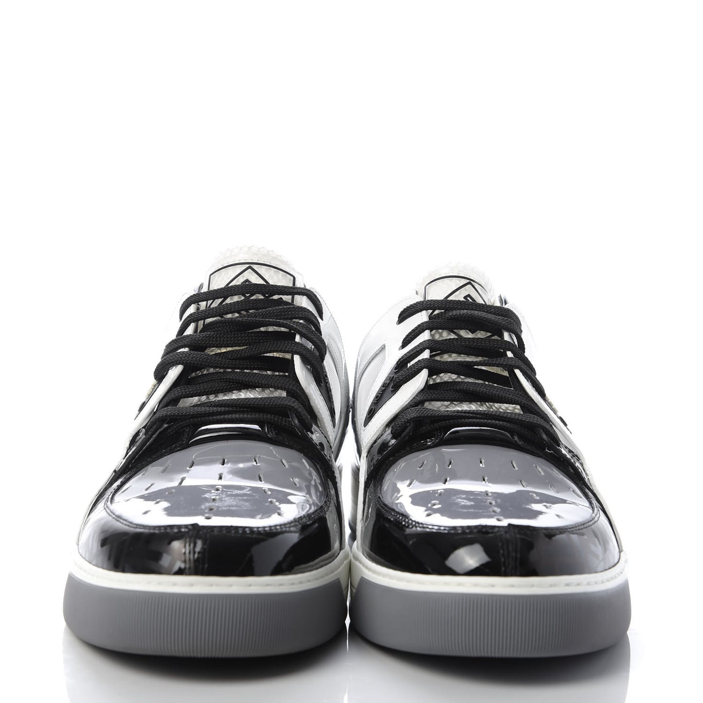 Patent Technical Mesh FF Mens Fancy Low Top Sneakers 7 Black White Grey