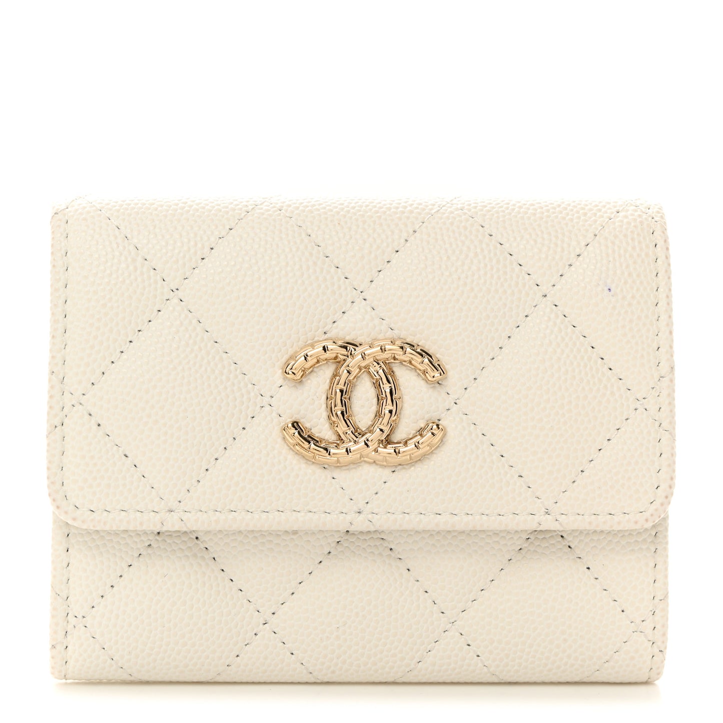 Caviar Quilted Chain CC Quilted Compact Flap Card Holder White