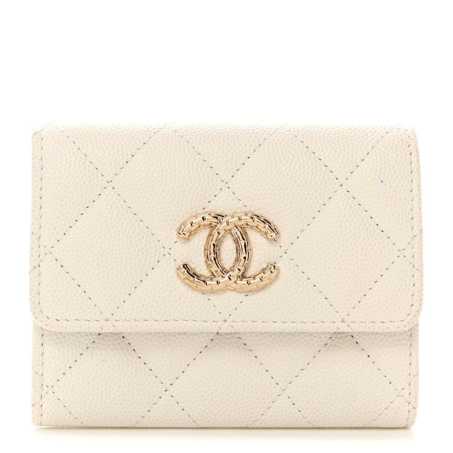 Chanel Caviar Quilted Chain CC Quilted Compact Flap Card Holder White 1 of 9