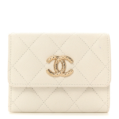 Chanel Caviar Quilted Chain CC Quilted Compact Flap Card Holder White 1 of 9