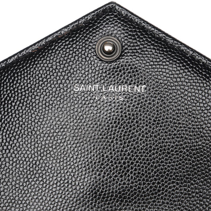 Saint Laurent Grain De Poudre Matelasse Chevron Monogram Envelope Chain Wallet Black 7 of 9