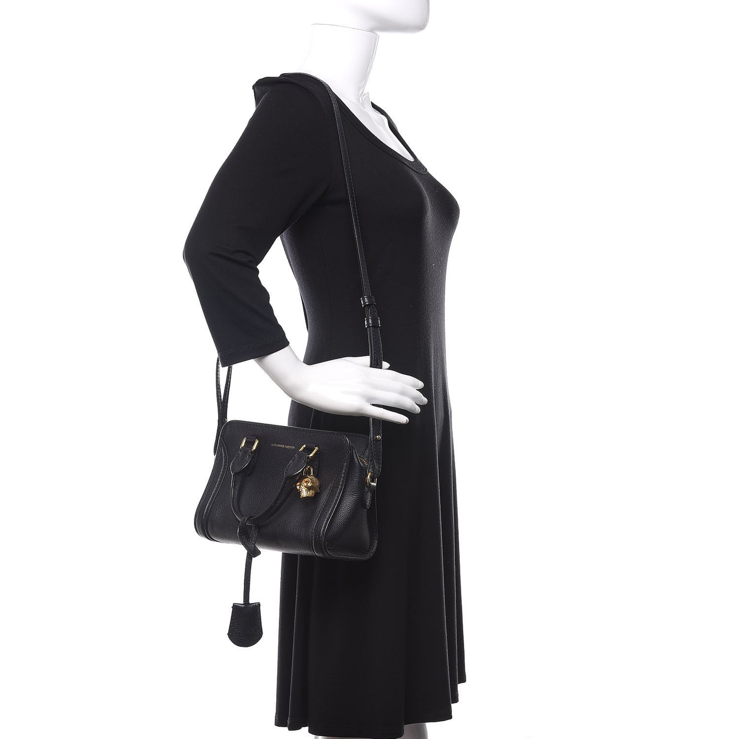 Pebbled Calfskin Mini Padlock Tote Black