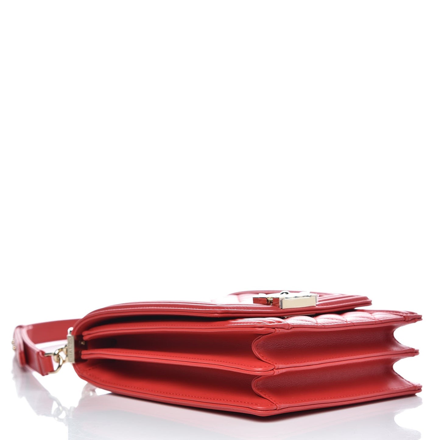 Calfskin Quilted North South Boy Flap Red