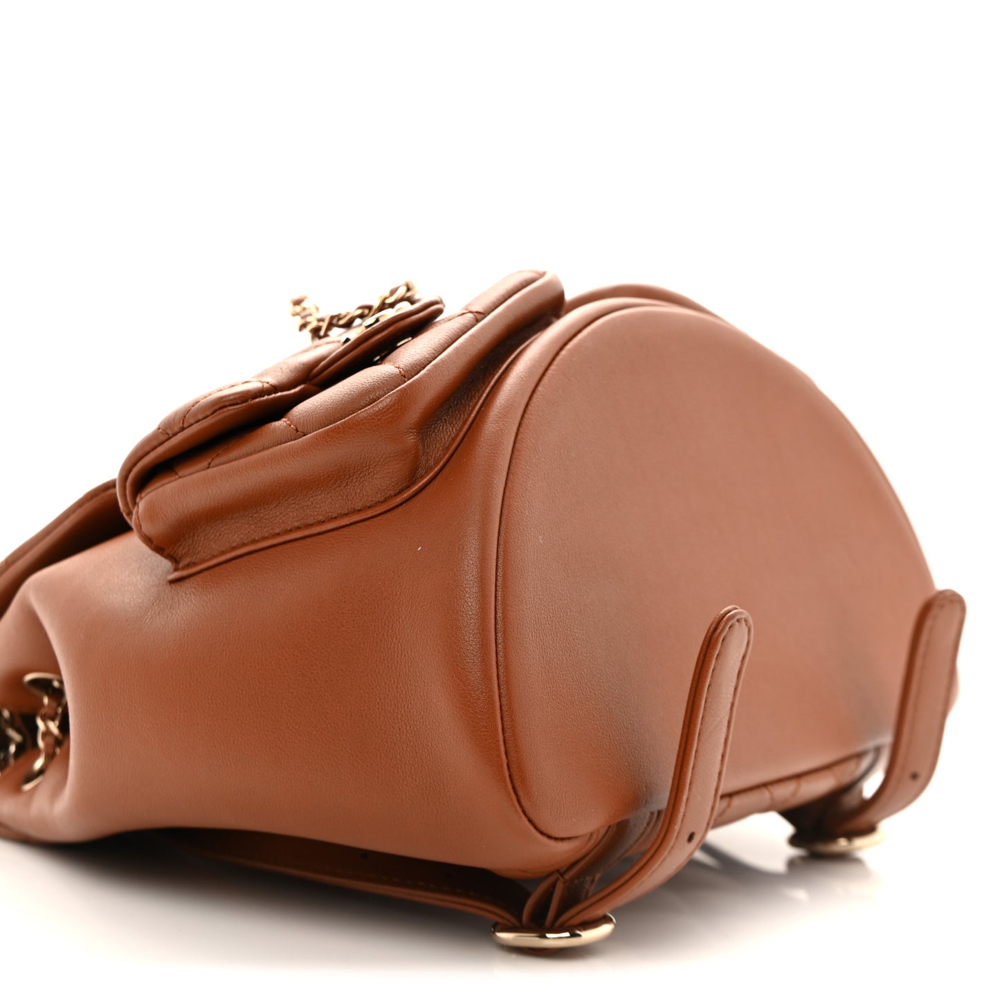 Calfskin Quilted Medium Duma Pockets Drawstring Backpack Light Brown