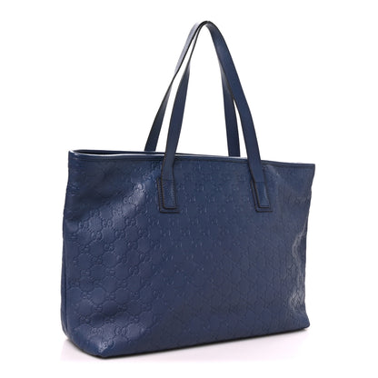 Gucci Guccissima Medium Zippered Shopping Tote Blue 3 of 10
