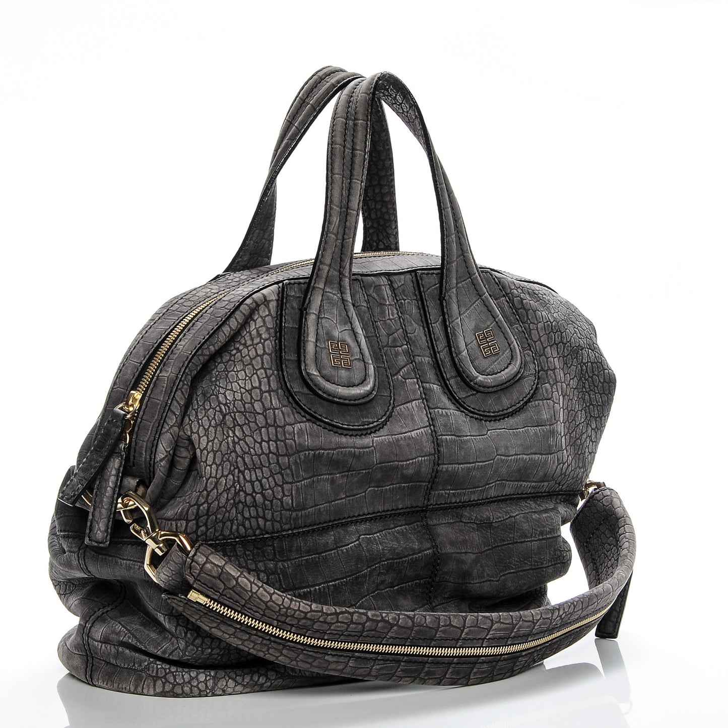 Nubuck Crocodile Embossed Medium Nightingale Charcoal