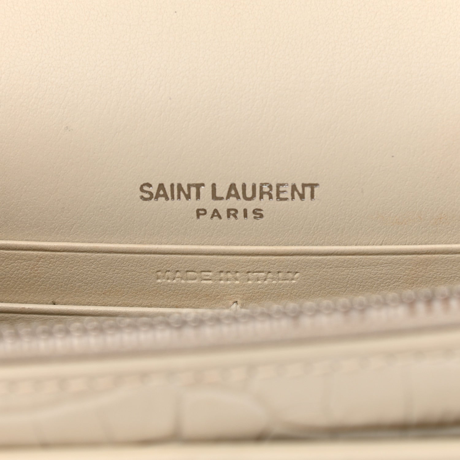 Saint Laurent Calfskin Crocodile Embossed Monogram Sunset Chain Wallet Blanc Vintage 6 of 12