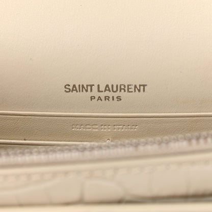 Saint Laurent Calfskin Crocodile Embossed Monogram Sunset Chain Wallet Blanc Vintage 6 of 12