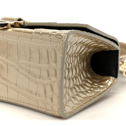 Balenciaga Metallic Calfskin Crocodile Embossed Hourglass Top Handle Bag XS Light Gold 11 of 11
