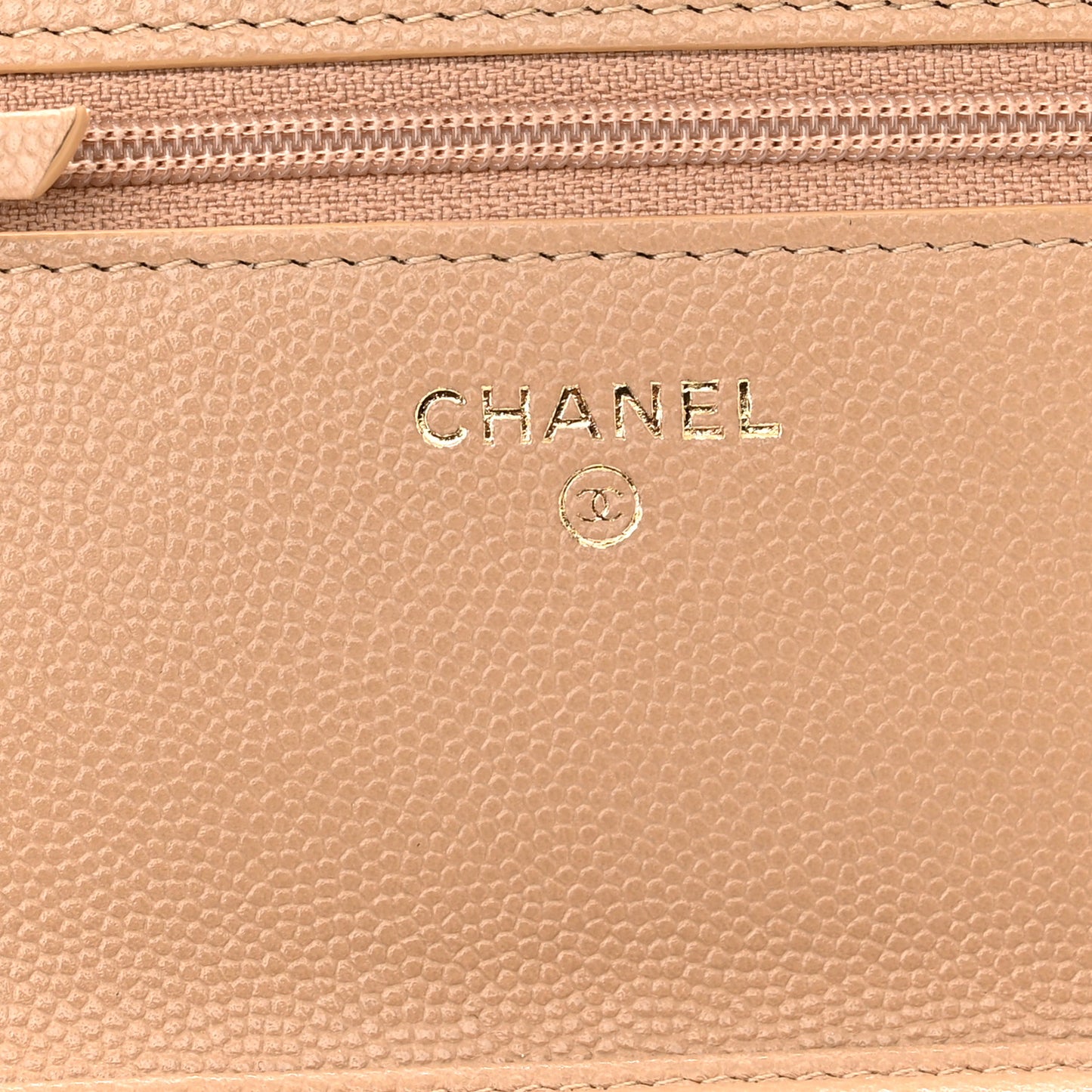 Caviar Quilted Crystal CC Wallet On Chain WOC Beige