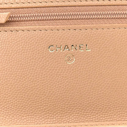 Chanel Caviar Quilted Crystal CC Wallet On Chain WOC Beige 5 of 11