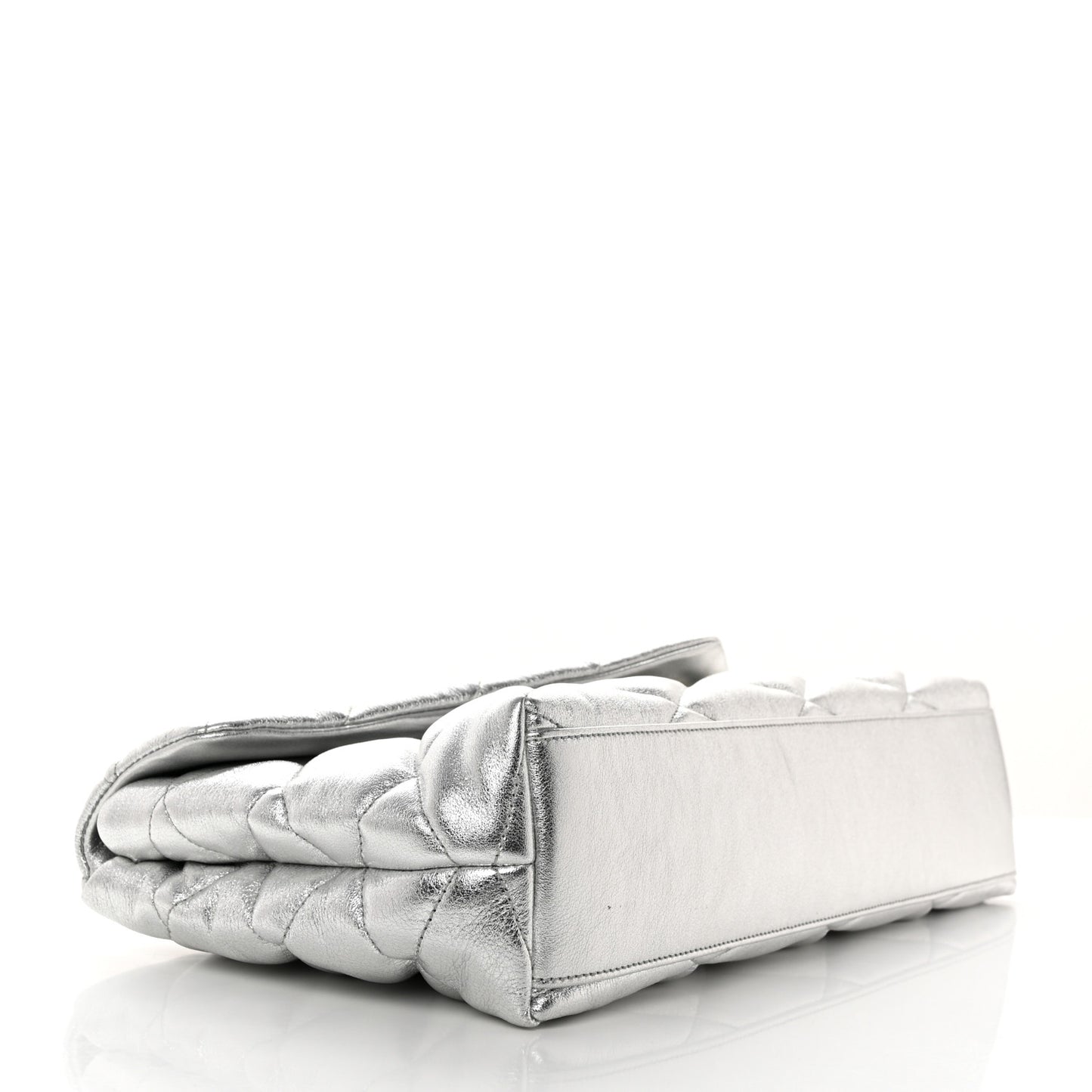 Metallic Lambskin Quilted Sade Puffer Envelope Clutch Argento