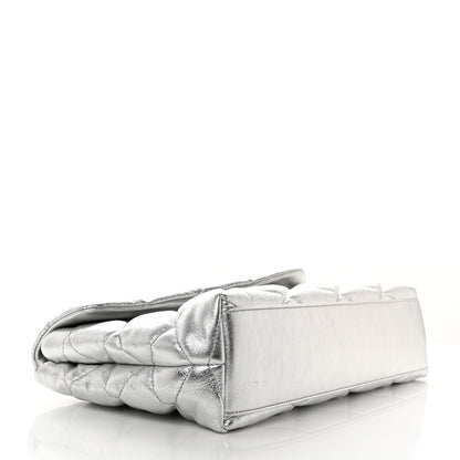 Saint Laurent Metallic Lambskin Quilted Sade Puffer Envelope Clutch Argento 4 of 7