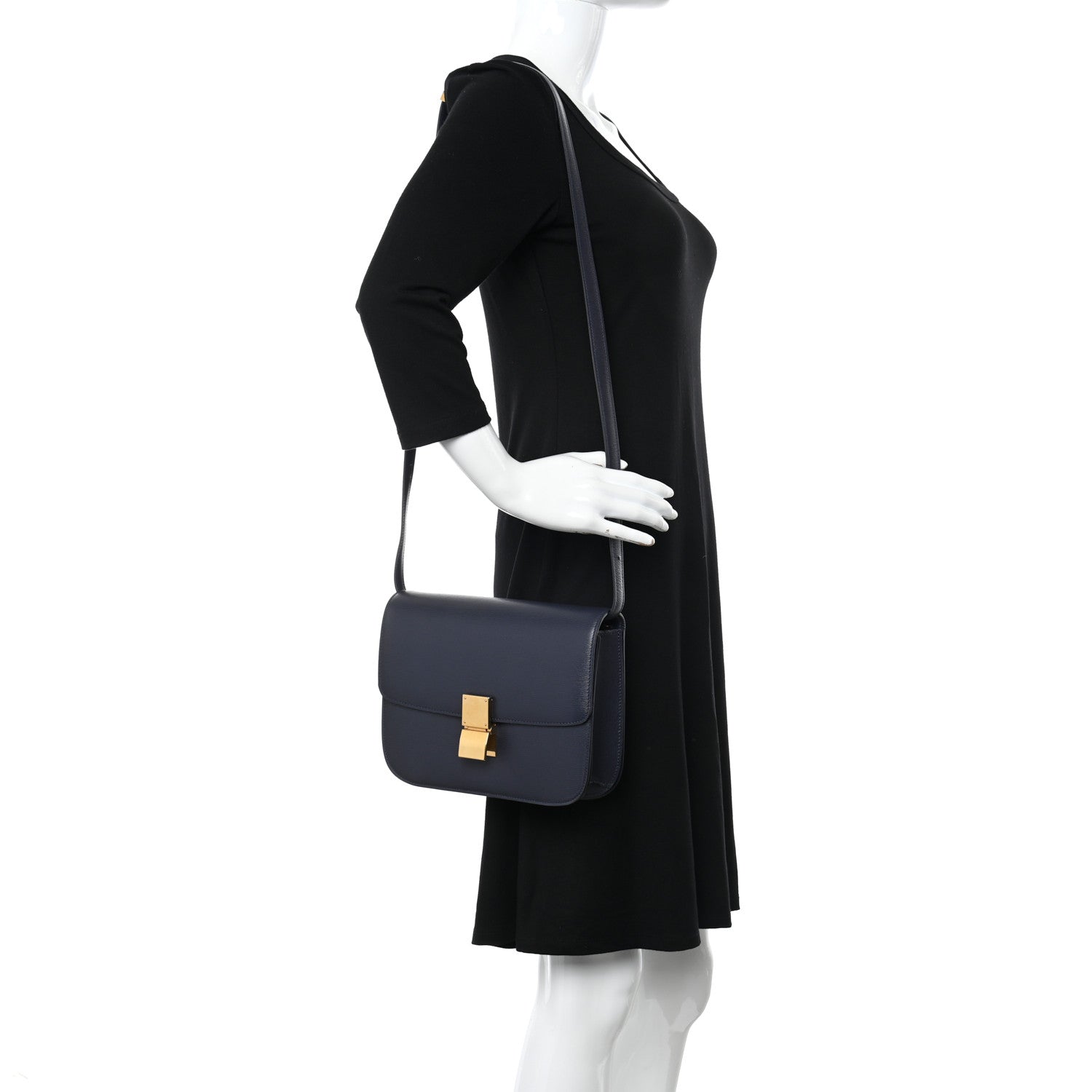 Celine Liege Calfskin Medium Classic Box Flap Bag Dark Blue 3 of 13