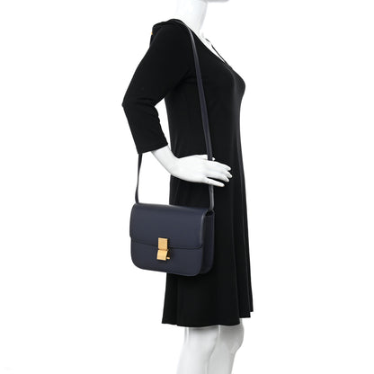 Celine Liege Calfskin Medium Classic Box Flap Bag Dark Blue 3 of 13