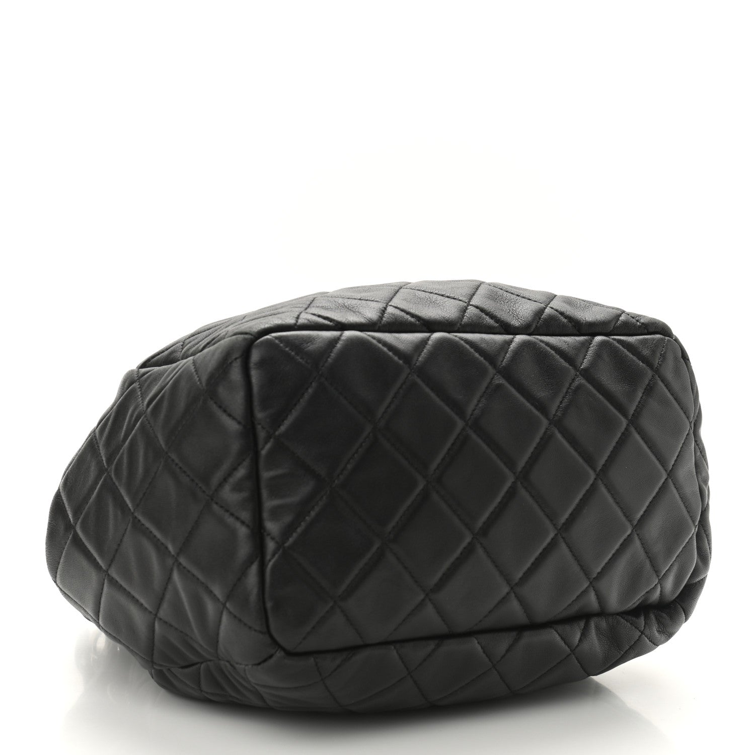 Chanel Caviar Flat Quilted CC Chain Bucket Drawstring Bag Black 4 of 11