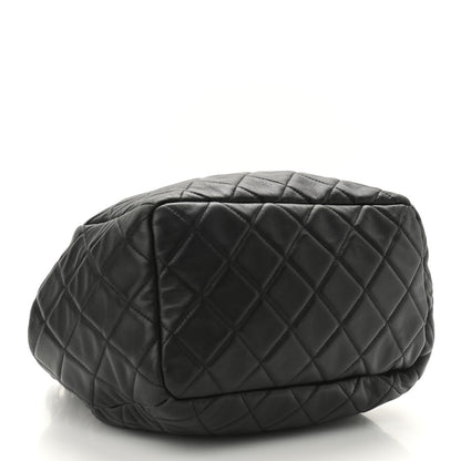 Chanel Caviar Flat Quilted CC Chain Bucket Drawstring Bag Black 4 of 11