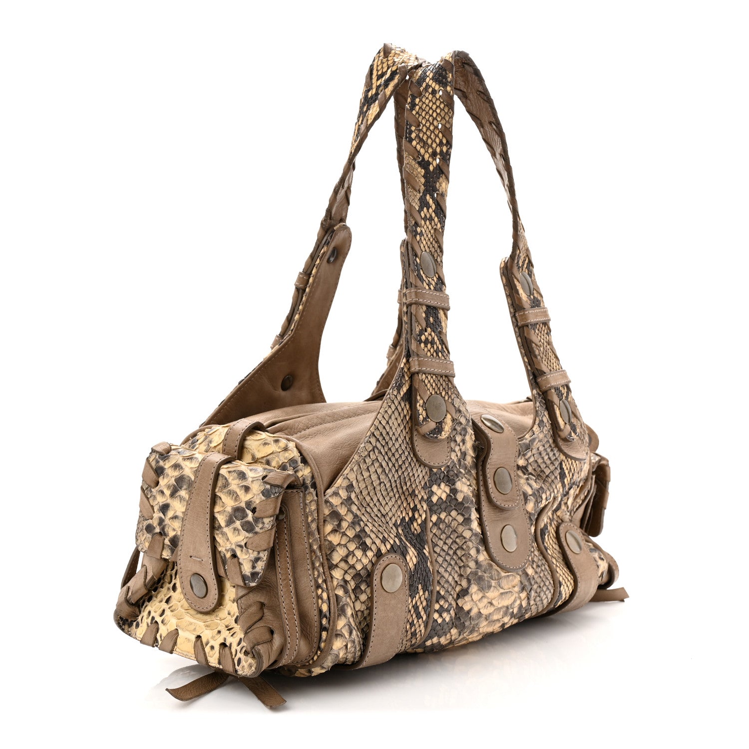 Chloe Snakeskin Calfskin Silverado Shoulder Bag Beige 3 of 14