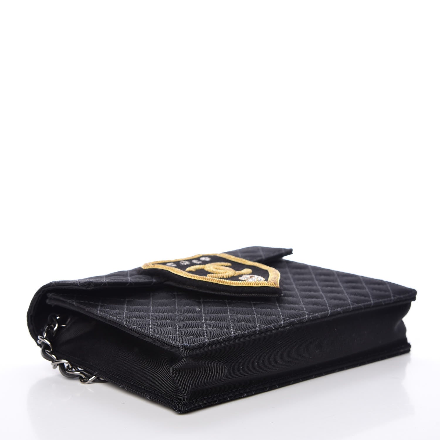 Chanel Grosgrain Quilted Embroidered Patch Flap Black 4 of 15