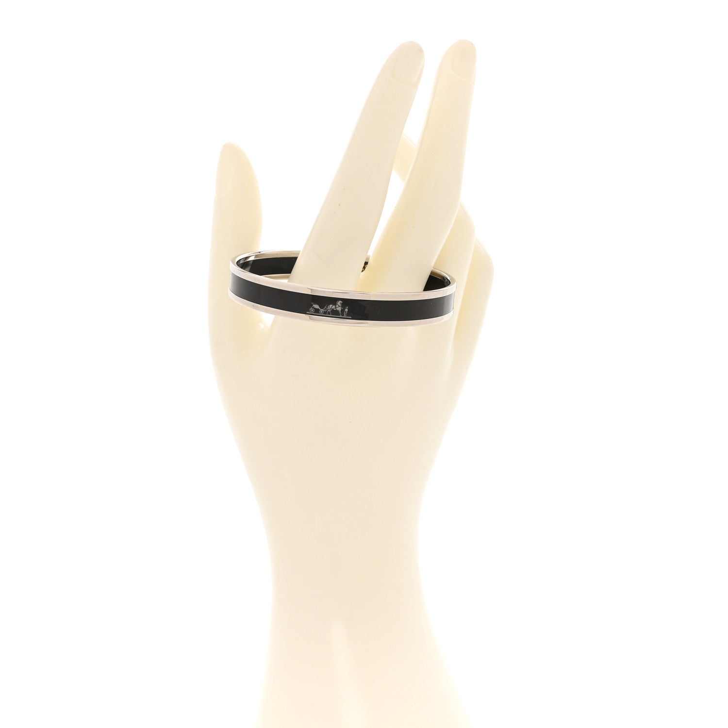 Hermes Enamel Printed Narrow Caleche Bracelet 65 Black 2 of 6