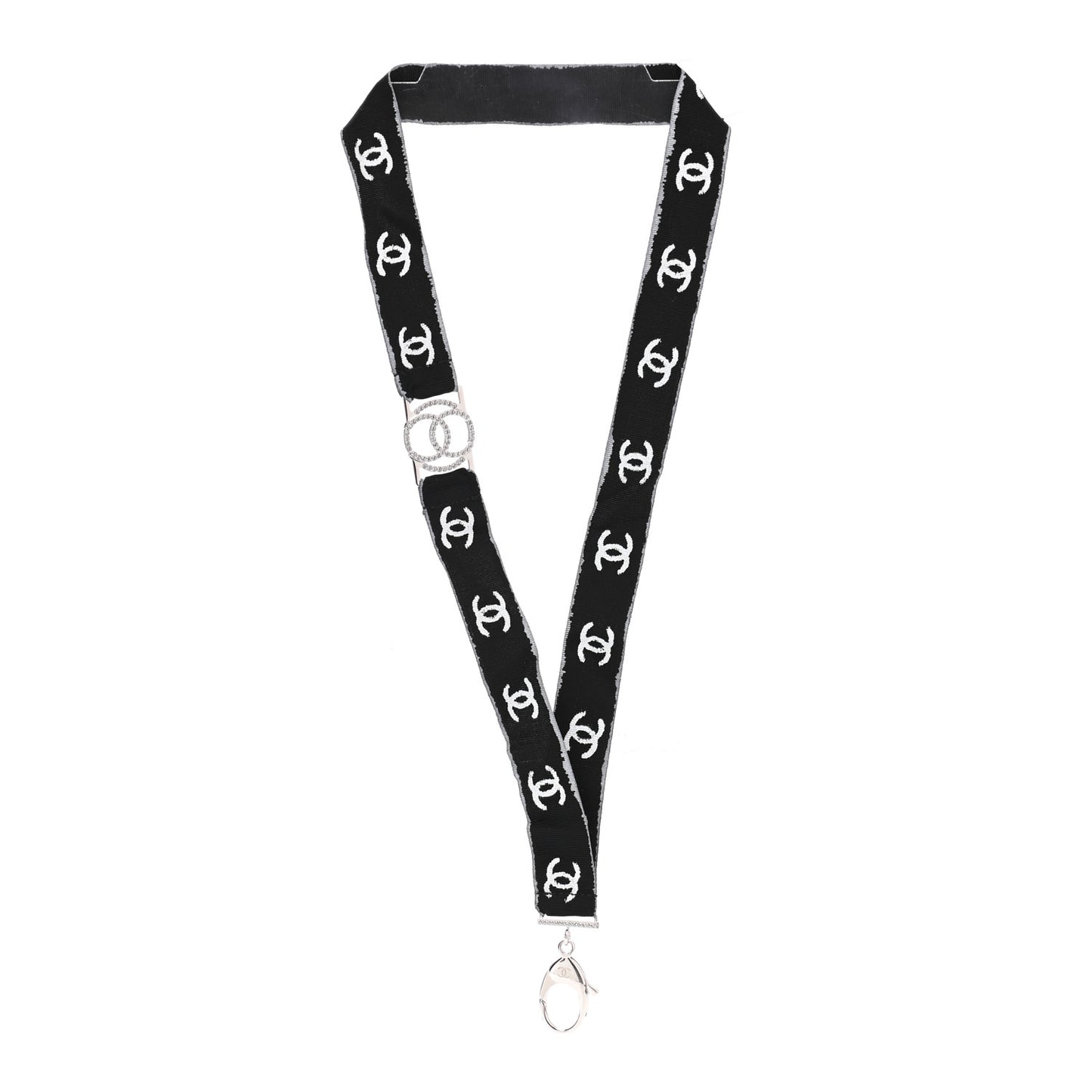 Crystal CC Lanyard Necklace Black Silver