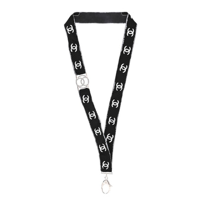 Chanel Crystal CC Lanyard Necklace Black Silver 3 of 6