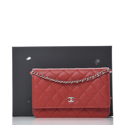 Chanel Caviar Quilted Wallet on Chain WOC Red 10 of 10