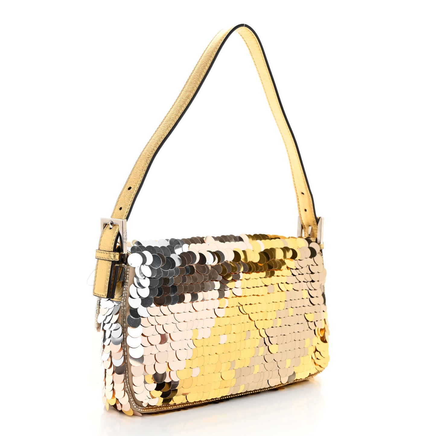 Sequin Paillettes Vitello Laminato Striped Baguette 1997 Oro Sfumato