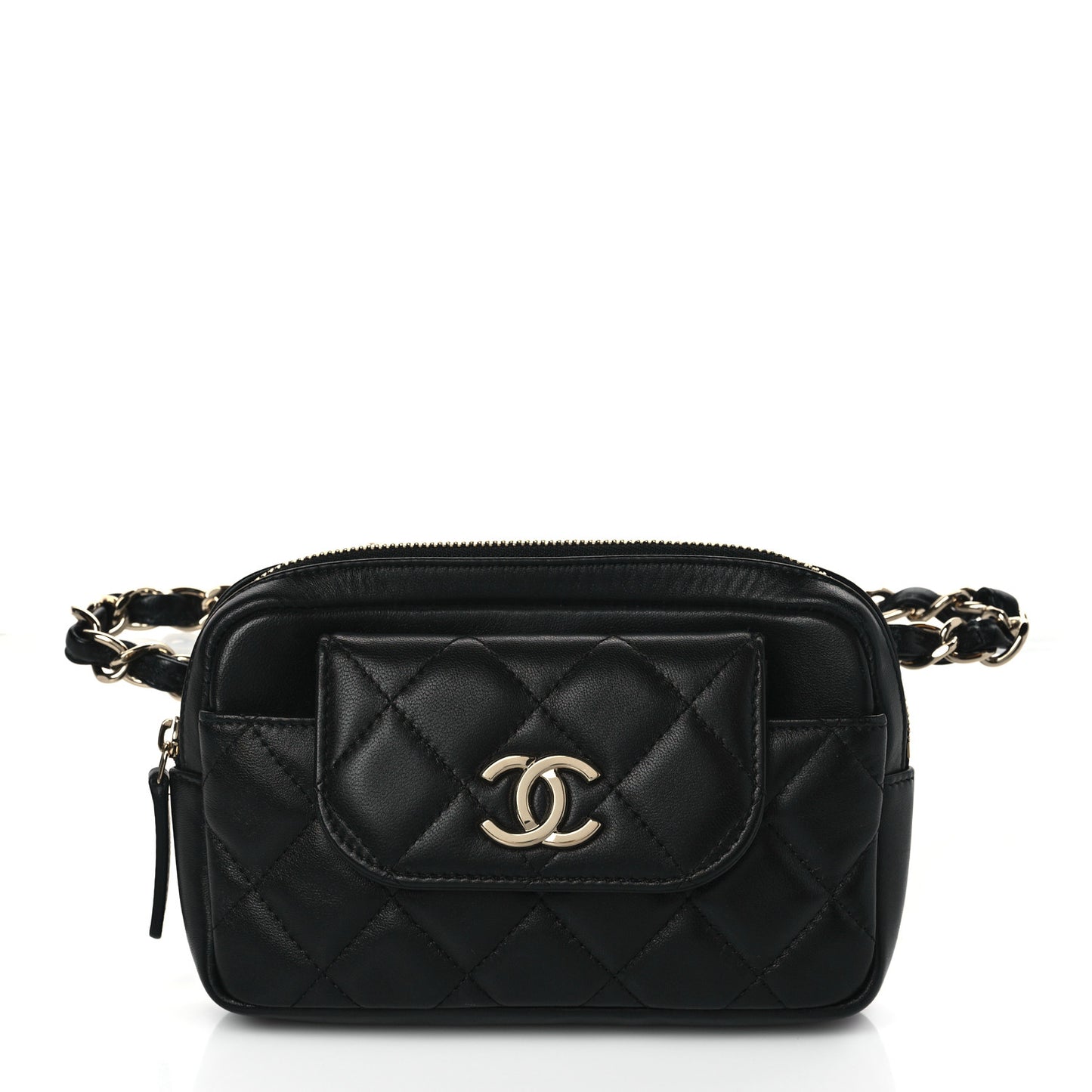 Lambskin Quilted Waist Bag With Pouch Black