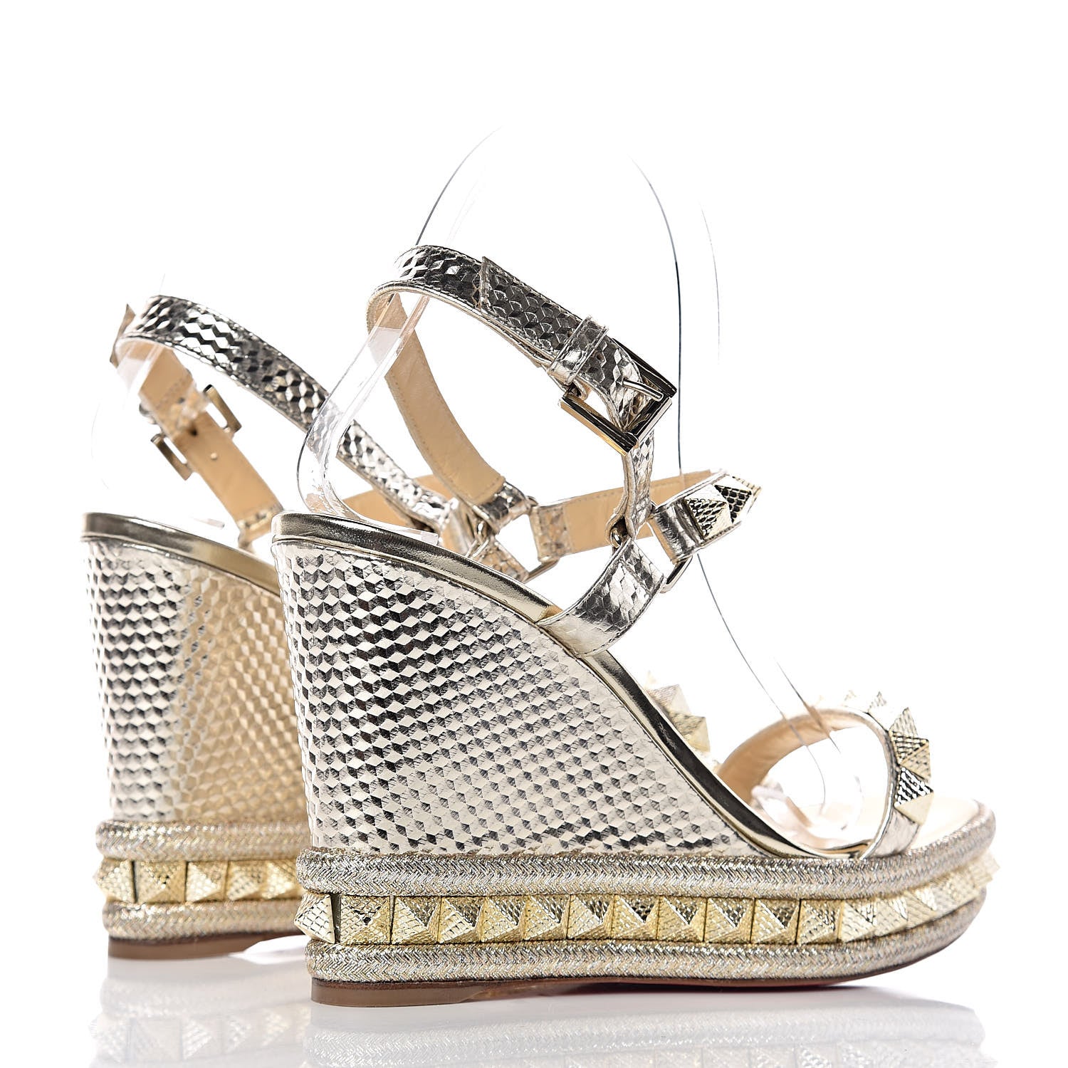 Christian Louboutin Calfskin Cubiste Pyraclou 110 Wedge Sandals 37 Platine 4 of 7