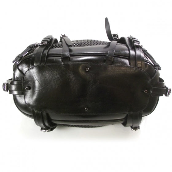 Perforated Leather Belted Bag Black