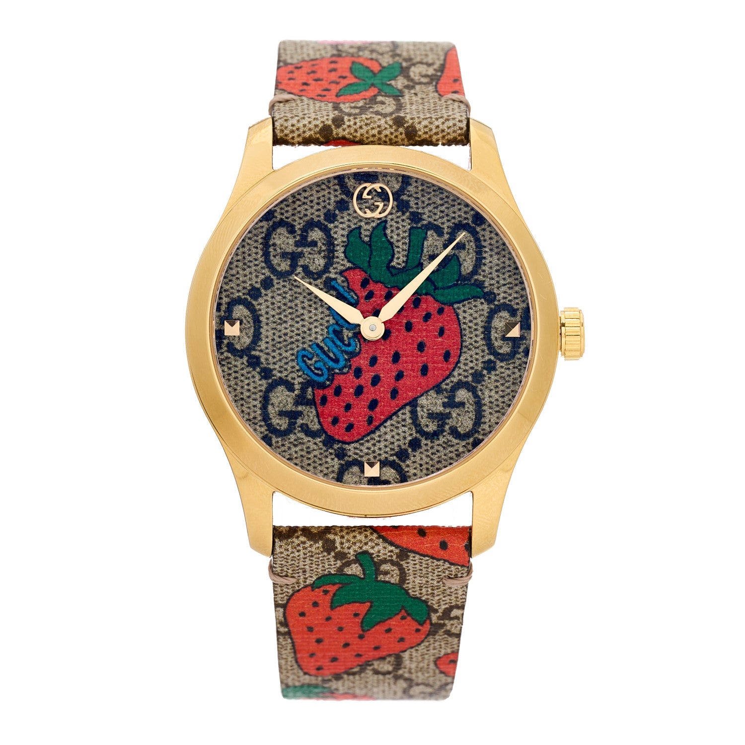 Gucci Stainless Steel Canvas 38mm G-Timeless GG Supreme Strawberry Quartz Watch Brown 1 of 4