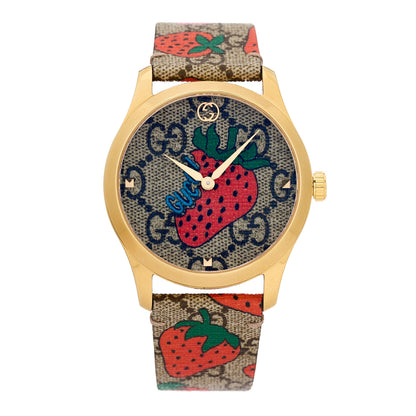 Gucci Stainless Steel Canvas 38mm G-Timeless GG Supreme Strawberry Quartz Watch Brown 1 of 4