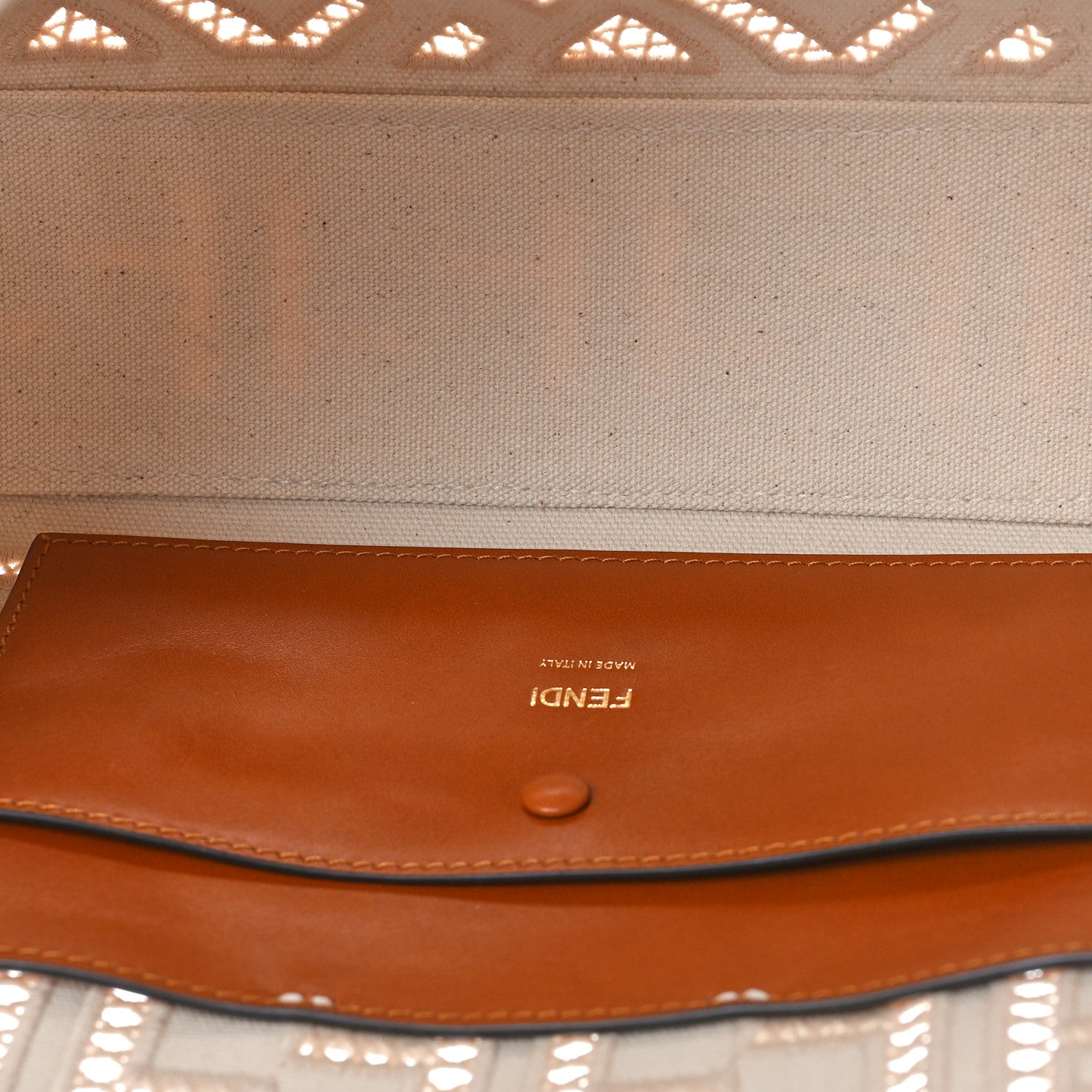 Fendi Canvas Cuoio Agata FF Ajour Embroidered Baguette Grezzo Cuoio 5 of 9