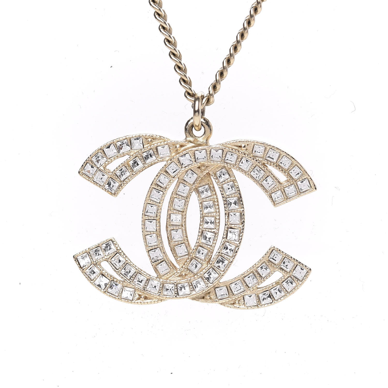 Chanel Metal Crystal Baguette CC Pendant Necklace Gold 5 of 5