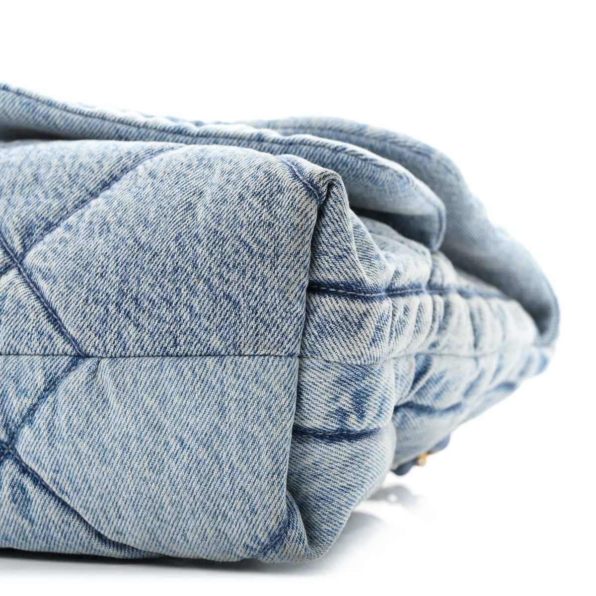 Washed Denim Quilted Maxi Flap Bag Blue