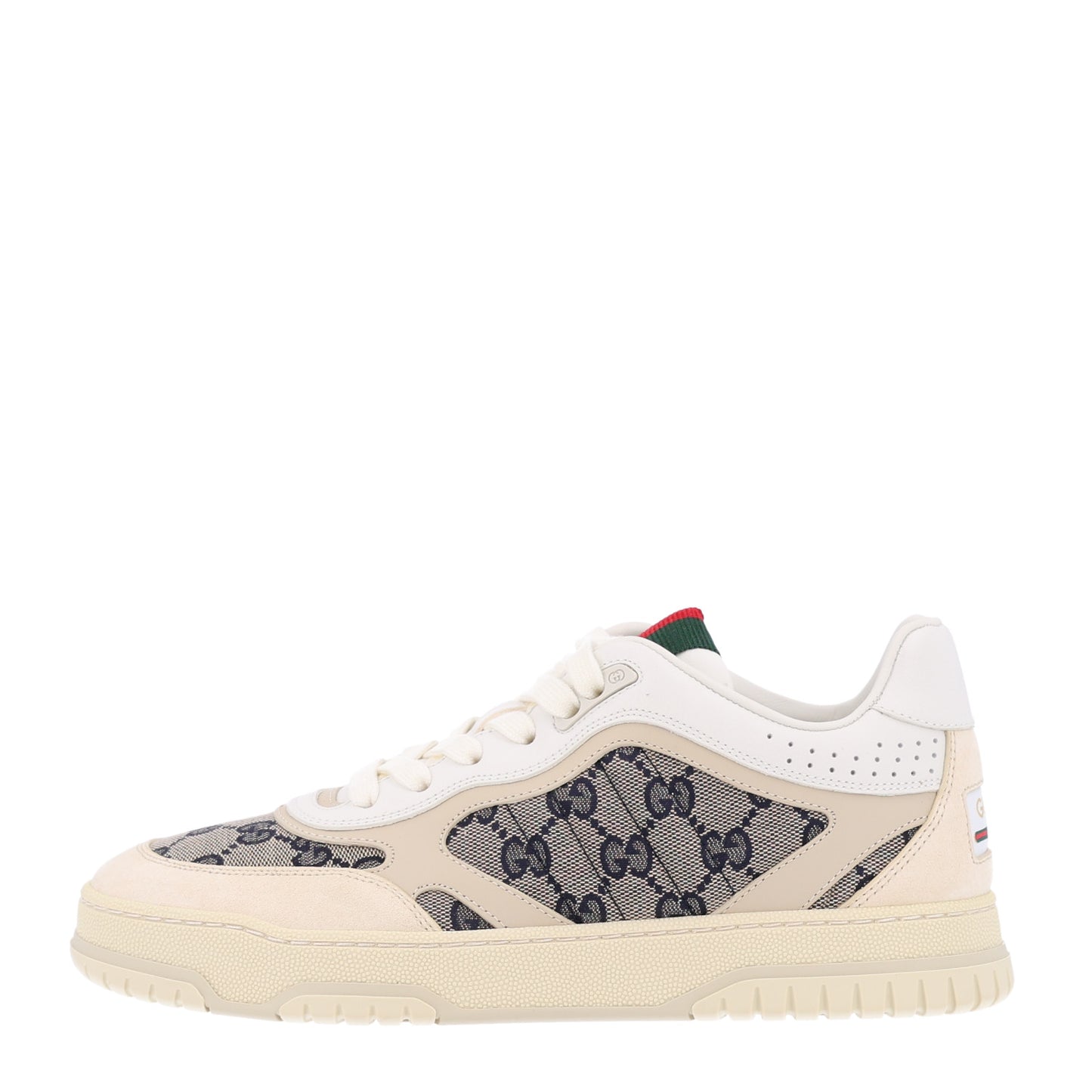 Calfskin Suede GG Monogram Re-Web Womens Sneakers 38.5 White Beige Ebony