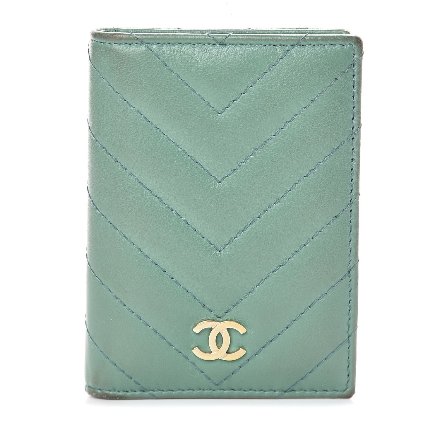 Lambskin Chevron Quilted Card Holder Wallet Green