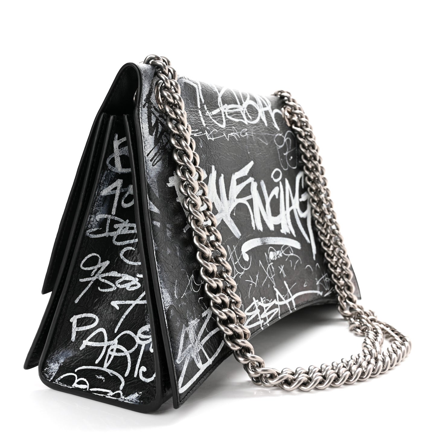 Agneau Arena Graffiti Medium Crush Chain Bag Black White