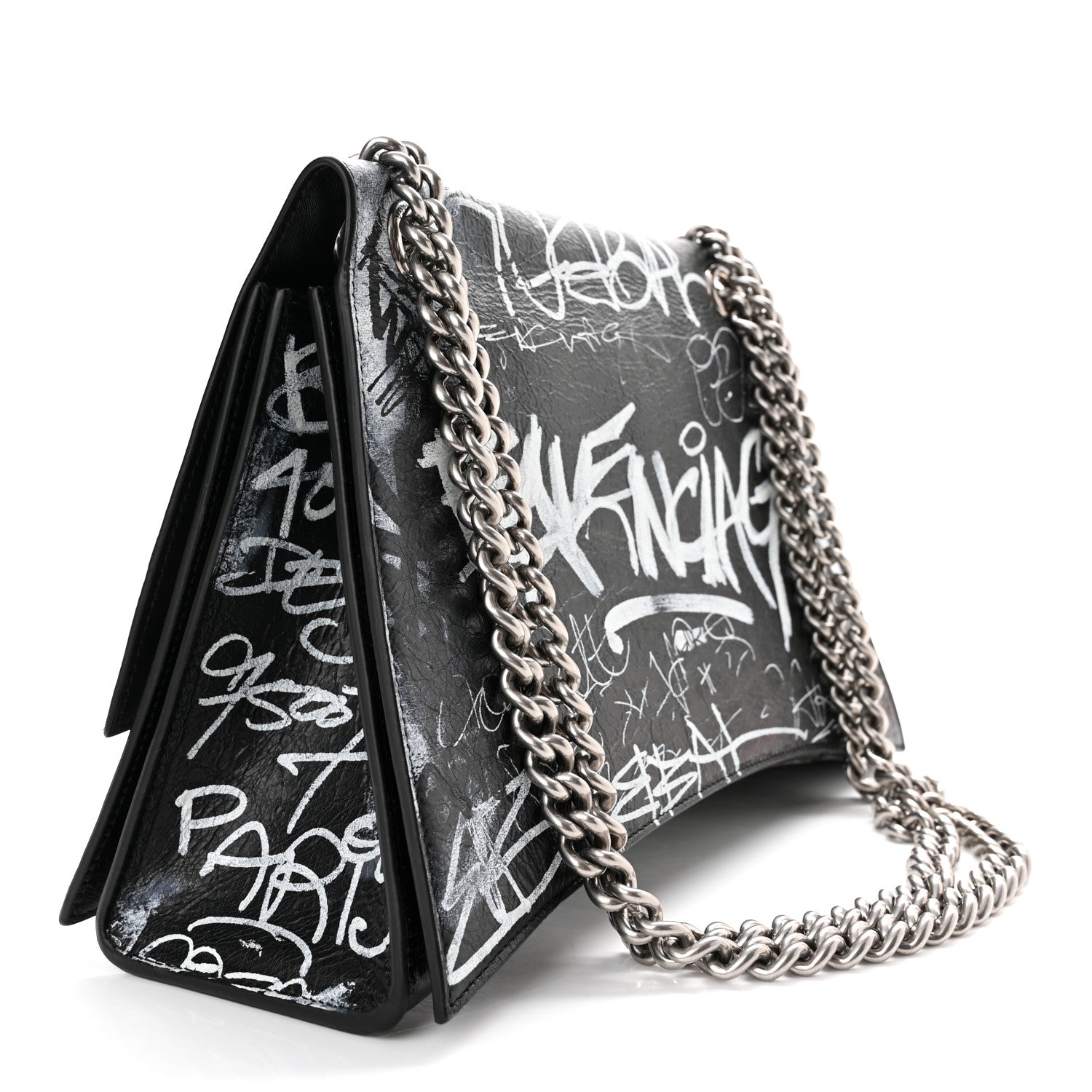 Balenciaga Agneau Arena Graffiti Medium Crush Chain Bag Black White 3 of 11