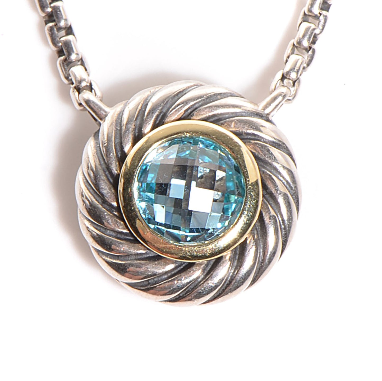 Sterling Silver 18K Gold Blue Topaz Color Classics Pendant Necklace