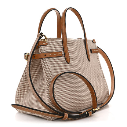 Valentino Garavani Cotton Canvas Calfskin Vlogo Small Antibes Tote Naturale Tobacco 3 of 12